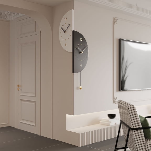 Wall Clock Double Sided with Pendulum, Decorative Wall Clock Silent Quartz Movement Battery Operated for Living Room Bedroom Kitchen Office