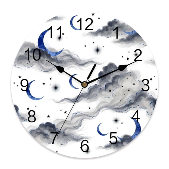 Wall Clock Dreamy Starry Night Clocks PVC Silent Non-Ticking Battery Operated Decorative Cloud Twinkling Stars Moon Round Clock for Home Living Room Kitchen Bedroom Office School Wall Decor 12 Inch