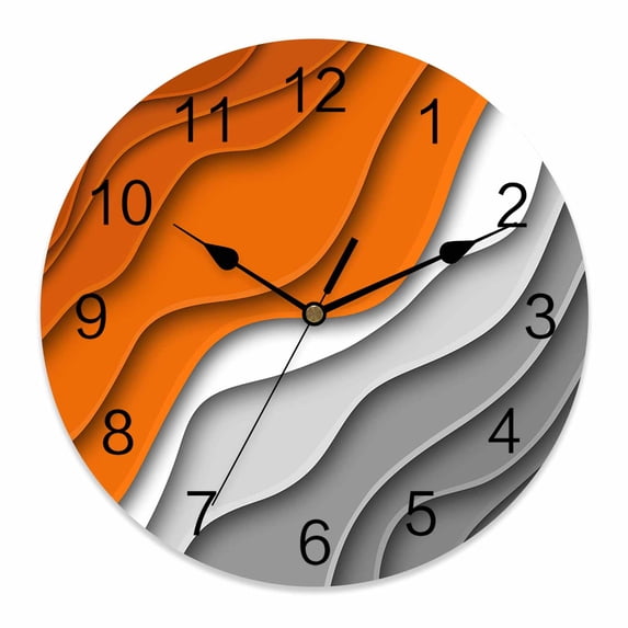 Wall Clock Fall Orange Grey Modern Geometric Clocks PVC Silent Non-Ticking Battery Operated Decorative Abstract Ombre Round Clock for Home Living Room Kitchen Bedroom Office Wall Decor 14 Inch