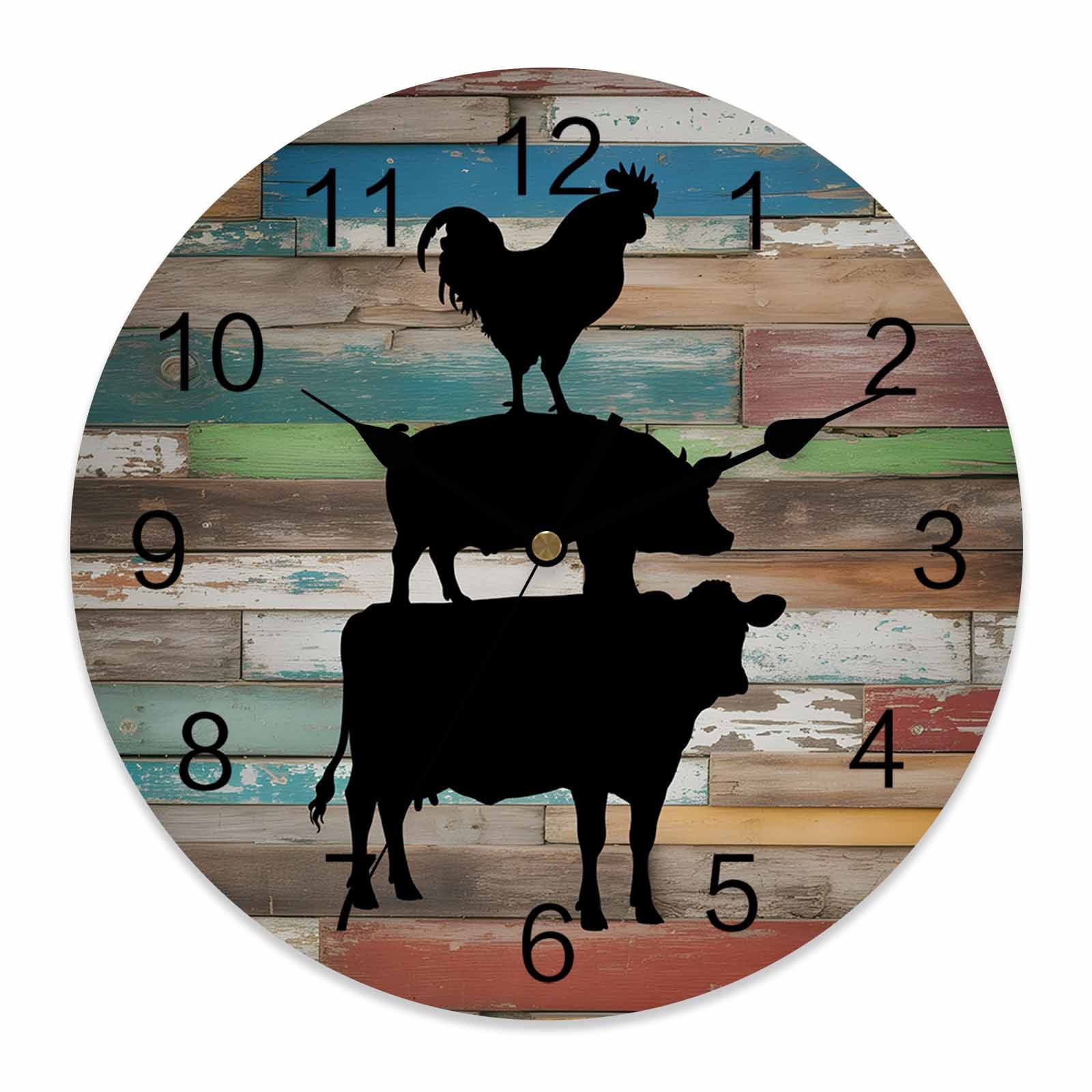 Wall Clock Farm Animal Clocks PVC Silent Non-Ticking Battery Operated ...