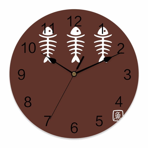 Wall Clock Fish Clocks PVC Silent Non-Ticking Battery Operated Decorative Harmony Japanese Style Brown Round Clock for Home Living Room Kitchen Bedroom Office School Wall Decor 10 Inch