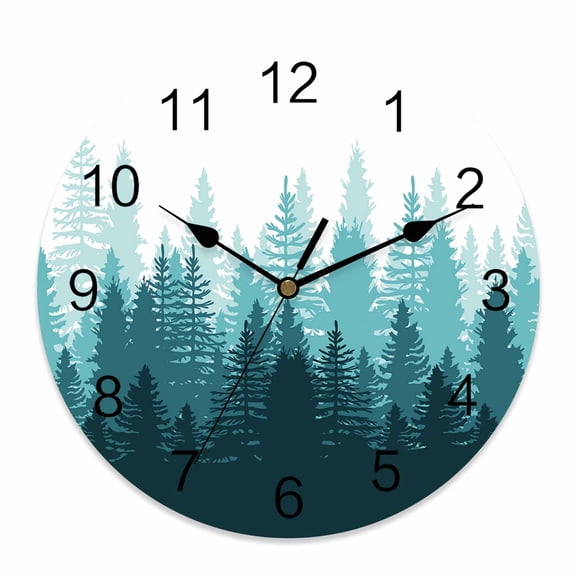 Wall Clock Forest Tree Clocks PVC Silent Non-Ticking Battery Operated Decorative Misty Forest Landscape Nature Round Clock for Home Living Room Kitchen Bedroom Office School Wall Decor 10 Inch