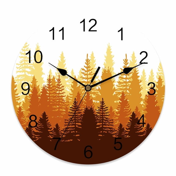 Wall Clock Forest Tree Clocks PVC Silent Non-Ticking Battery Operated Decorative Misty Forest Tree Silhouette Nature Round Clock for Home Living Room Kitchen Bedroom Office School Wall Decor 10 Inch