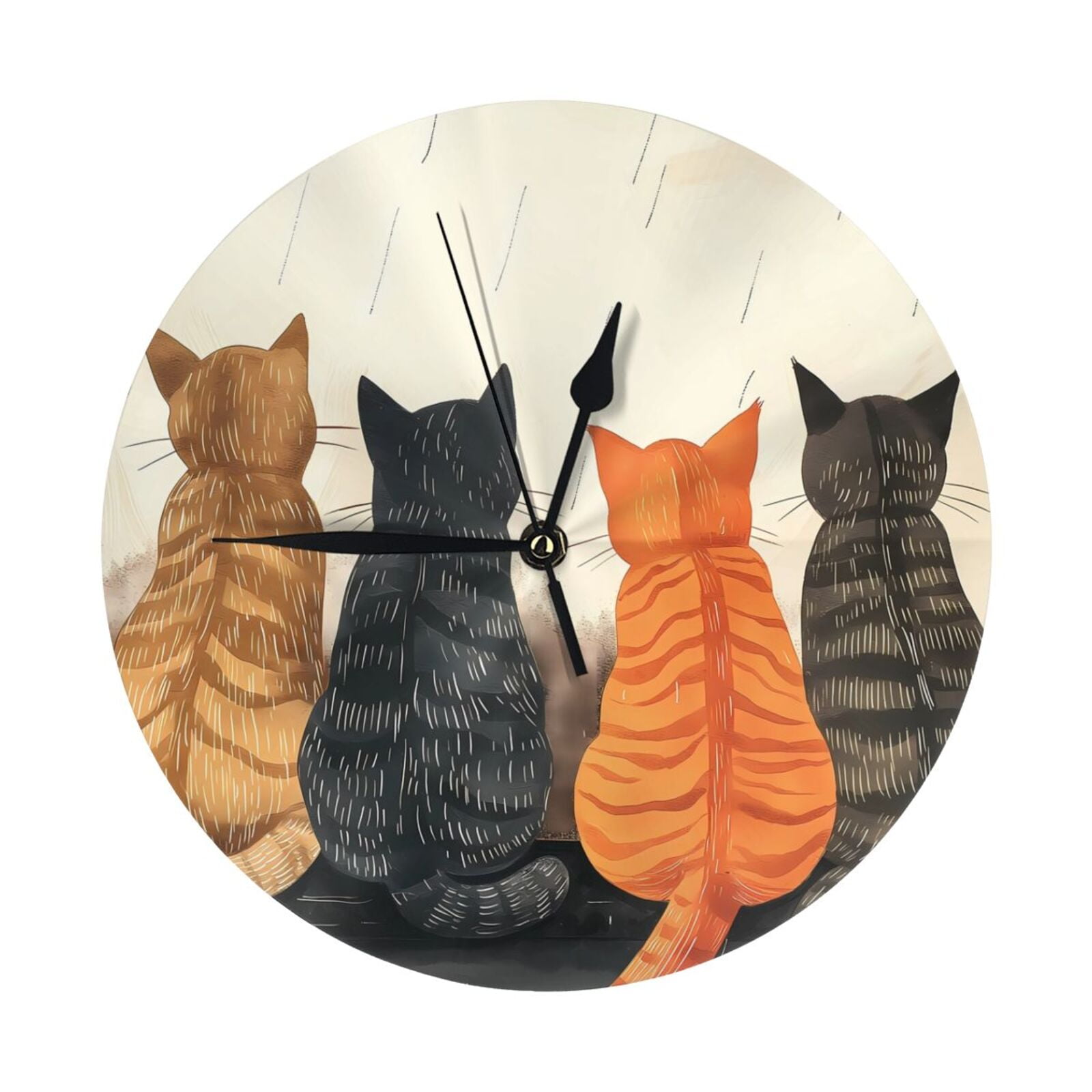 Wall Clock, Four Cats Watching Rain Wall Clocks Battery Operated Silent ...