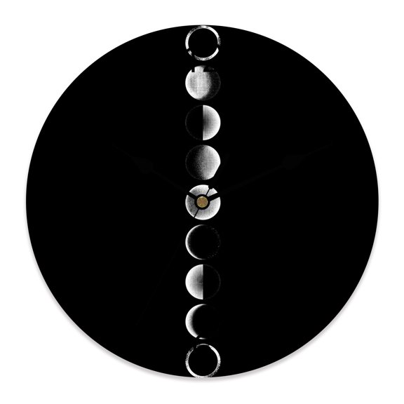 Wall Clock Full Moon Orb Clocks PVC Silent Non-Ticking Battery Operated Decorative Pitch Black Sky Midnight Round Clock for Home Living Room Kitchen Bedroom Office School Wall Decor 10 Inch