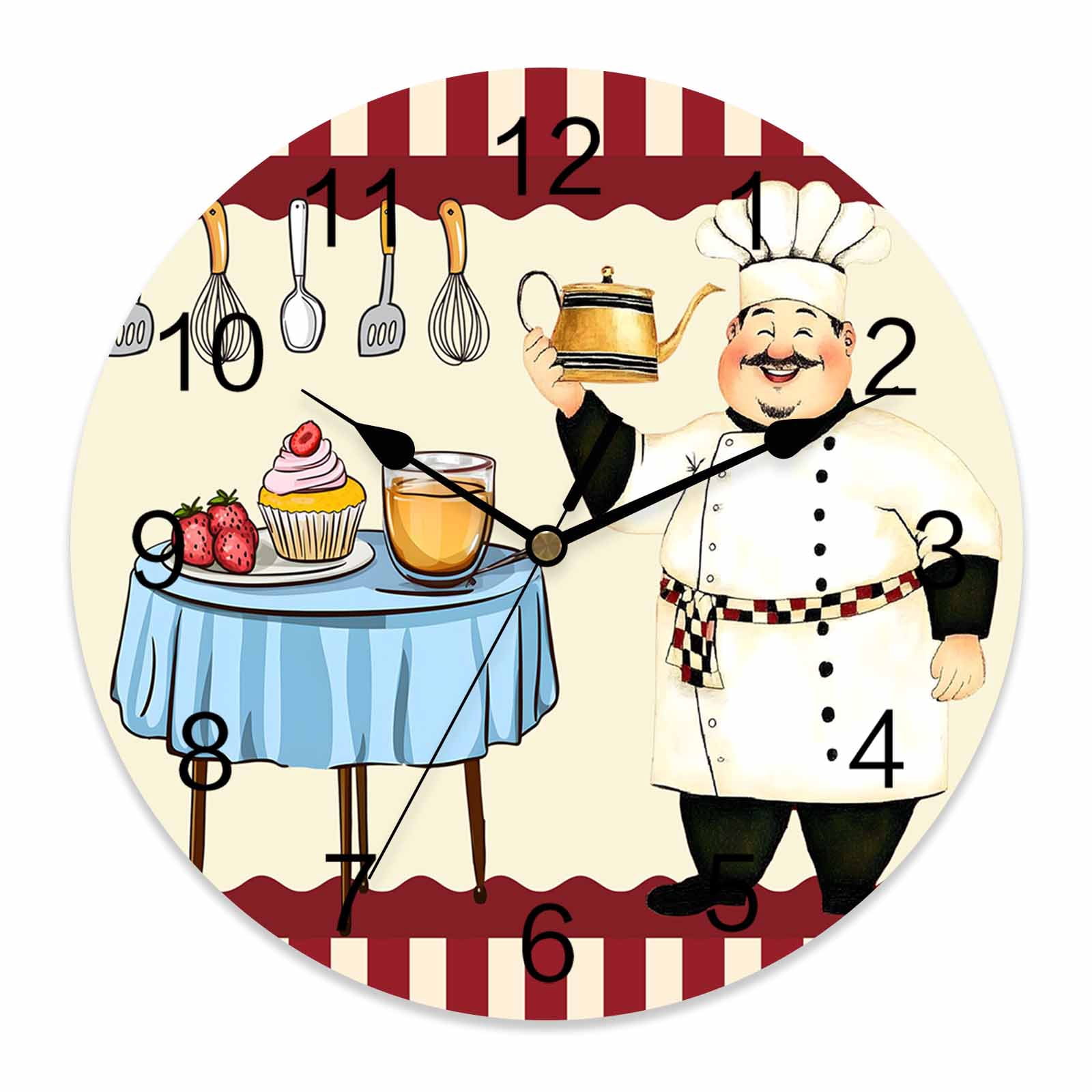 Wall Clock Funny Chef Kitchen Dessert Clocks PVC Silent Non-Ticking ...