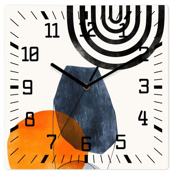 Wall Clock Geometric Boho Operated Square Clocks Wooden Silent Non-Ticking Wallclock 10 Inch Orange Abstract Modern Bohemian Wood Wall Clock for Living Room Bedroom Office Shool Home Decor