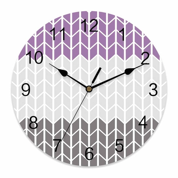 Wall Clock Geometric Chevron Purple Clocks PVC Silent Non-Ticking Battery Operated Decorative White Stripes Round Clock for Home Living Room Kitchen Bedroom Office School Wall Decor 14 Inch