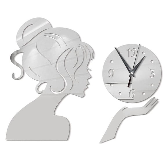 Wall Clock Girl Mirror Sticker Acrylic Waterproof Decal Home Living Room Decor