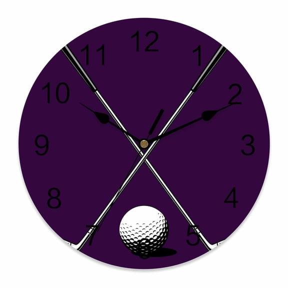 Wall Clock Golf Ball Club Clocks PVC Silent Non-Ticking Battery Operated Decorative Game Sports Purple Round Clock for Home Living Room Kitchen Bedroom Office School Wall Decor 10 Inch