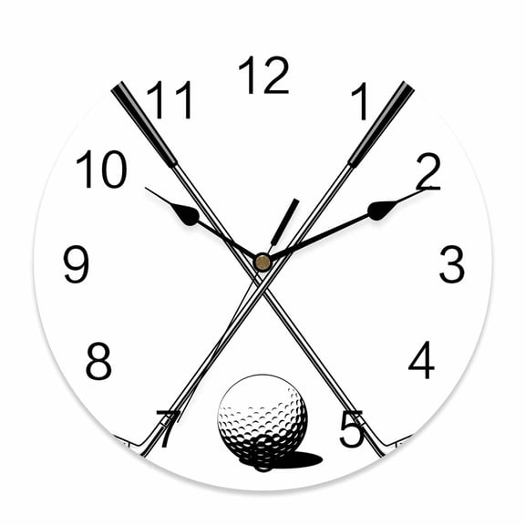 Wall Clock Golf Ball Club Clocks PVC Silent Non-Ticking Battery Operated Decorative Game Sports Round Clock for Home Living Room Kitchen Bedroom Office School Wall Decor 10 Inch