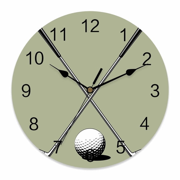 Wall Clock Golf Ball Club Clocks PVC Silent Non-Ticking Battery Operated Decorative Game Sports Sage Green Round Clock for Home Living Room Kitchen Bedroom Office School Wall Decor 10 Inch