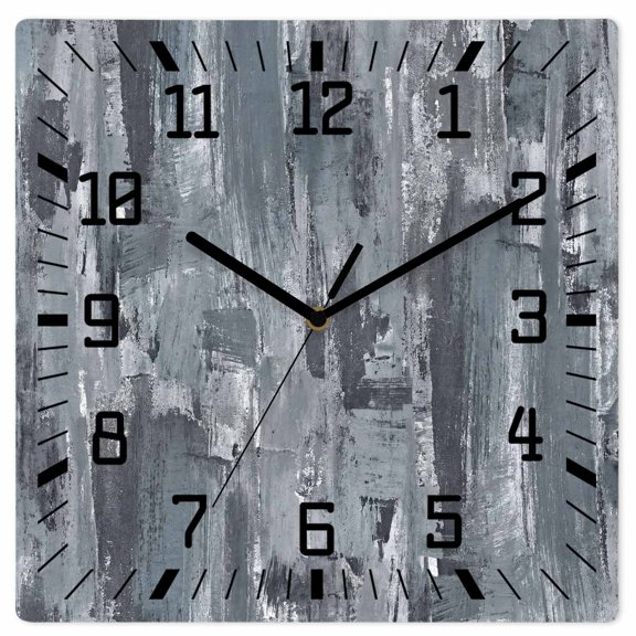 Wall Clock Gray Abstract Painting Operated Square Clocks Wooden Silent Non-Ticking Wallclock 10 Inch Spotted Graffiti Art Wood Wall Clock for Living Room Bedroom Office Shool Home Decor