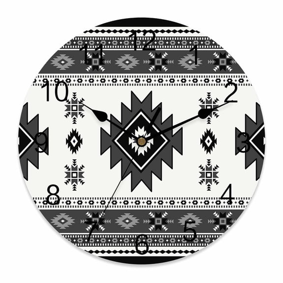 Wall Clock Gray Bohemian Clocks PVC Silent Non-Ticking Battery Operated Decorative Southwest Tribal Aztec Boho Round Clock for Home Living Room Kitchen Bedroom Office School Wall Decor 14 Inch