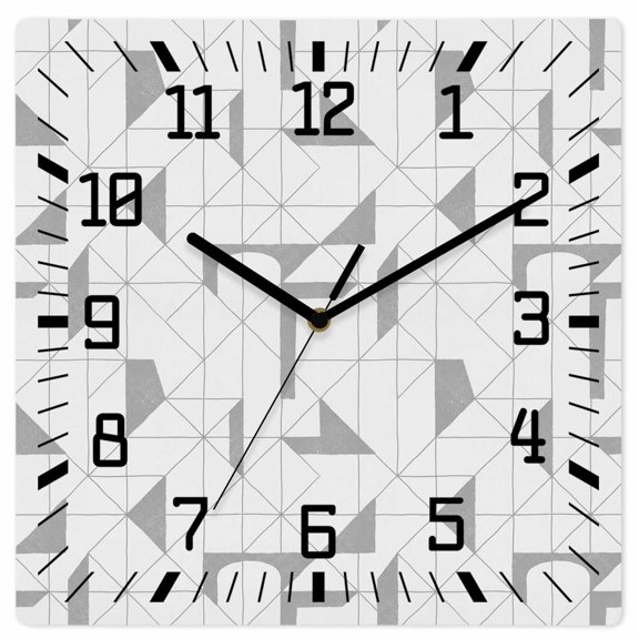 Wall Clock Gray Floating Broken Pieces Operated Square Clocks Wooden Silent Non-Ticking Wallclock 10 Inch Geometric Check Lines Wood Wall Clock for Living Room Bedroom Office Shool Home Decor