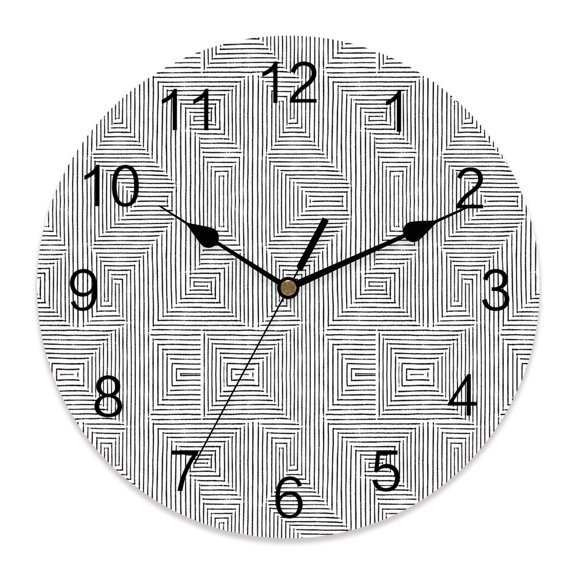 Wall Clock Gray Greek Key Paths Clocks PVC Silent Non-Ticking Battery Operated Decorative Linear Mazes Linework Round Clock for Home Living Room Kitchen Bedroom Office School Wall Decor 14 Inch