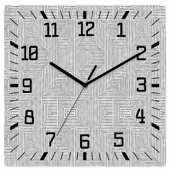 Wall Clock Gray Greek Key Paths Operated Square Clocks Wooden Silent Non-Ticking Wallclock 12 Inch Linear Mazes Linework Wood Wall Clock for Living Room Bedroom Office Shool Home Decor