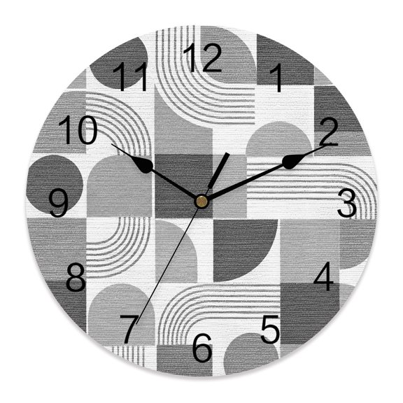 Wall Clock Gray Quarter Circles Clocks PVC Silent Non-Ticking Battery Operated Modern Geometric Arch Lines Round Clock for Home Living Room Kitchen Bedroom Office School Wall Decor 10 Inch