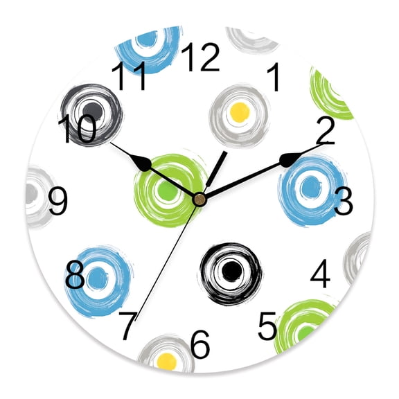 Wall Clock Green Blue Polka Dots Clocks PVC Silent Non-Ticking Battery Operated Decorative Modern Graffiti Circles Round Clock for Home Living Room Kitchen Bedroom Office School Wall Decor 10 Inch