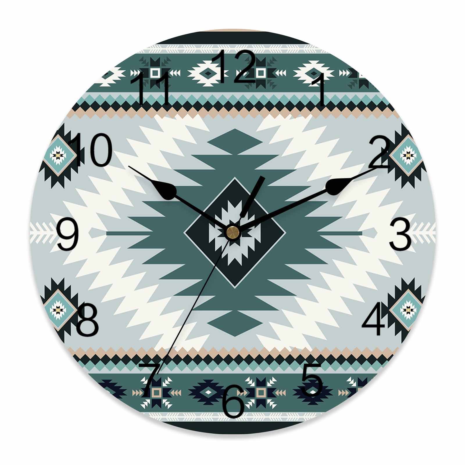 Wall Clock Green Bohemian Clocks PVC Silent Non-Ticking Battery ...