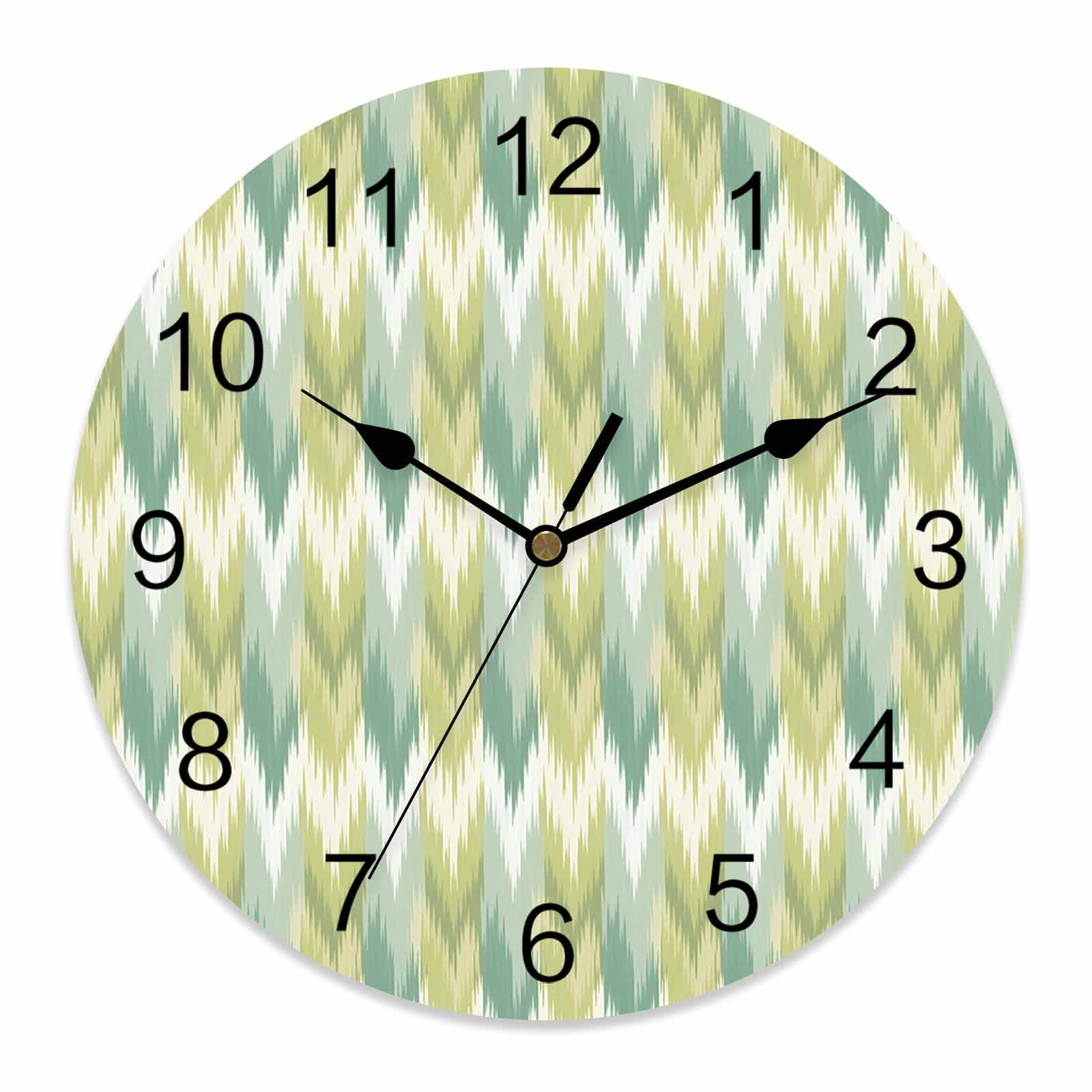 Wall Clock Green Boho Clocks PVC Silent Non-Ticking Battery Operated ...