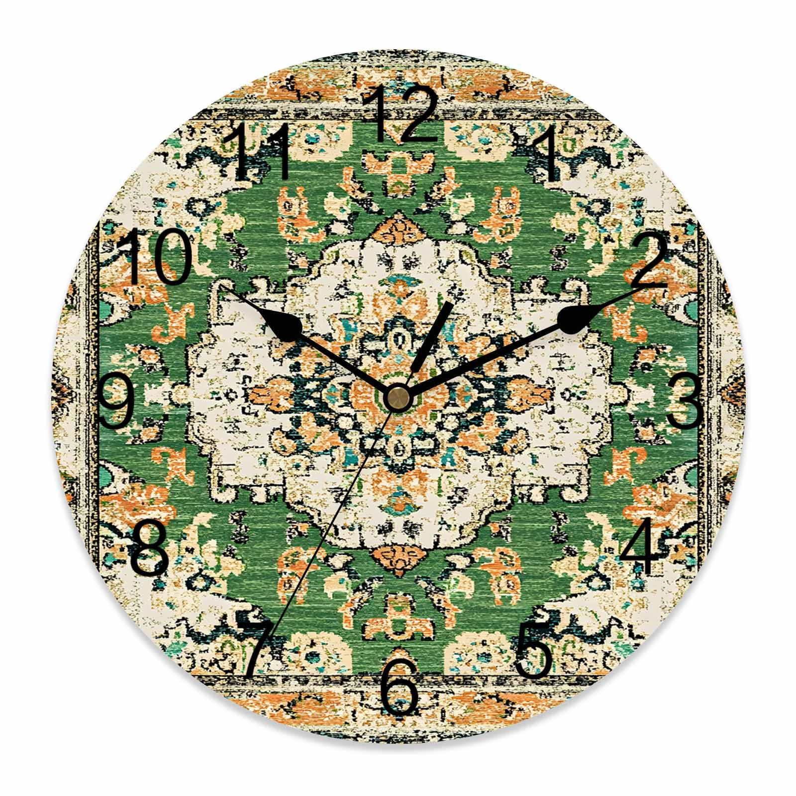 Wall Clock Green Boho Clocks PVC Silent Non-Ticking Battery Operated ...