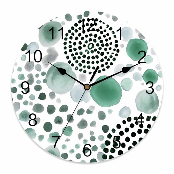 Wall Clock Green Bubble Dots Clocks PVC Silent Non-Ticking Battery Operated Decorative Modern Abstract Art Ink Round Clock for Home Living Room Kitchen Bedroom Office School Wall Decor 10 Inch