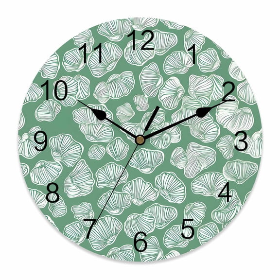 Wall Clock Green Conch Shell Clocks PVC Silent Non-Ticking Battery Operated Decorative Ocean Marine Life Round Clock for Home Living Room Kitchen Bedroom Office School Wall Decor 10 Inch