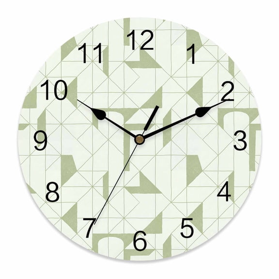 Wall Clock Green Floating Broken Pieces Clocks PVC Silent Non-Ticking Battery Operated Geometric Check Lines Round Clock for Home Living Room Kitchen Bedroom Office School Wall Decor 14 Inch