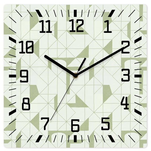 Wall Clock Green Floating Broken Pieces Operated Square Clocks Wooden Silent Non-Ticking Wallclock 12 Inch Geometric Check Lines Wood Wall Clock for Living Room Bedroom Office Shool Home Decor