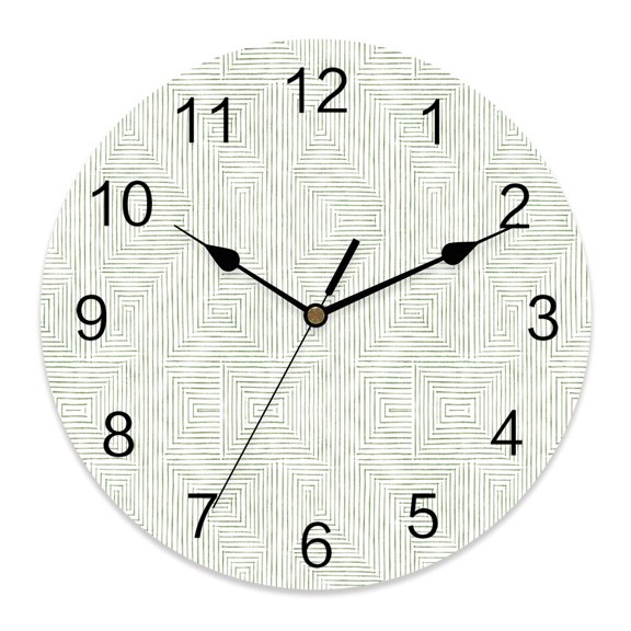 Wall Clock Green Greek Key Paths Clocks PVC Silent Non-Ticking Battery Operated Decorative Linear Mazes Linework Round Clock for Home Living Room Kitchen Bedroom Office School Wall Decor 10 Inch