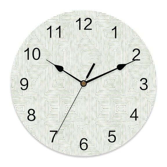 Wall Clock Green Greek Key Paths Clocks PVC Silent Non-Ticking Battery Operated Decorative Linear Mazes Linework Round Clock for Home Living Room Kitchen Bedroom Office School Wall Decor 14 Inch