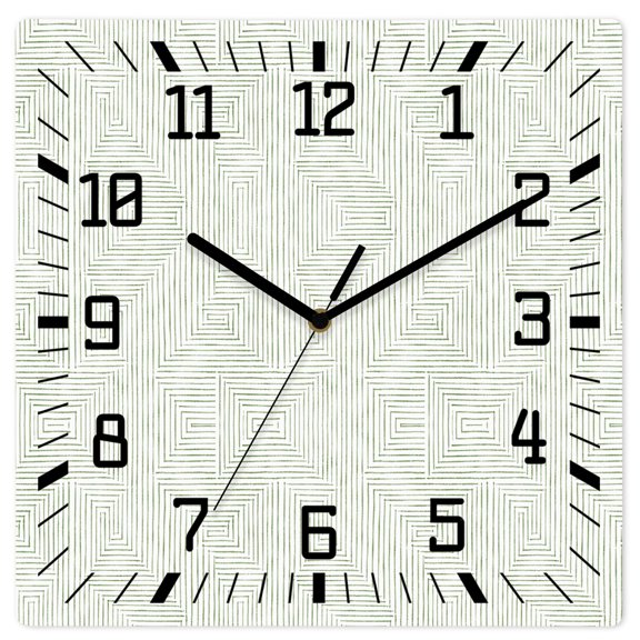 Wall Clock Green Greek Key Paths Operated Square Clocks Wooden Silent Non-Ticking Wallclock 10 Inch Linear Mazes Linework Wood Wall Clock for Living Room Bedroom Office Shool Home Decor