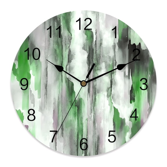 Wall Clock Green Grey Fluid Clocks PVC Silent Non-Ticking Battery Operated Decorative Abstract Gradient Color Round Clock for Home Living Room Kitchen Bedroom Office School Wall Decor 10 Inch