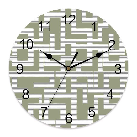 Wall Clock Green Interlocking Lines Clocks PVC Silent Non-Ticking Battery Operated Decorative Maze Labyrinth Strokes Round Clock for Home Living Room Kitchen Bedroom Office School Wall Decor 14 Inch