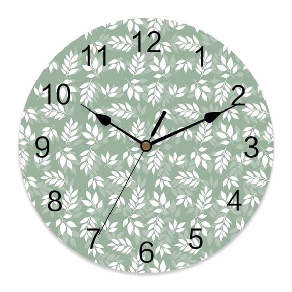 Wall Clock Green Leaves Clocks PVC Silent Non-Ticking Battery Operated Decorative Spring Leaf Plant Round Clock for Home Living Room Kitchen Bedroom Office School Wall Decor 10 Inch