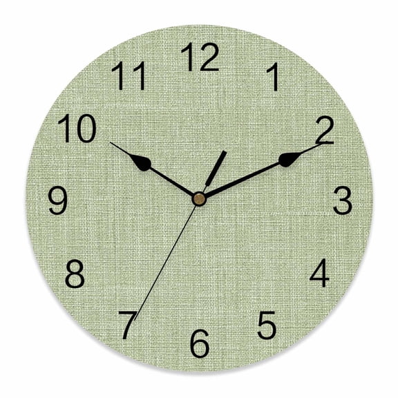 Wall Clock Green Linen Texture Clocks PVC Silent Non-Ticking Battery Operated Decorative Farmhouse Solid Color Round Clock for Home Living Room Kitchen Bedroom Office School Wall Decor 10 Inch