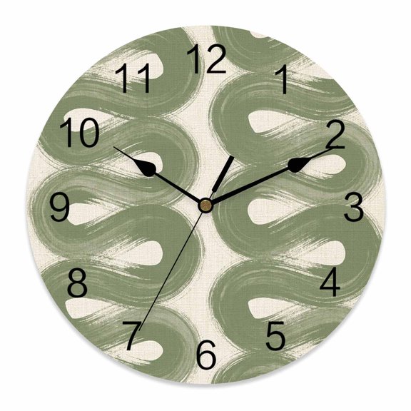 Wall Clock Green Vertical Ribbon Waves Clocks PVC Silent Non-Ticking Battery Operated Decorative Fluid Swirls Round Clock for Home Living Room Kitchen Bedroom Office School Wall Decor 10 Inch