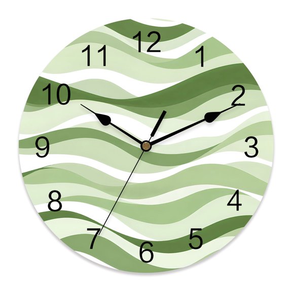 Wall Clock Green Water Waves Clocks PVC Silent Non-Ticking Battery Operated Decorative Ombre Coastal Lines Round Clock for Home Living Room Kitchen Bedroom Office School Wall Decor 10 Inch