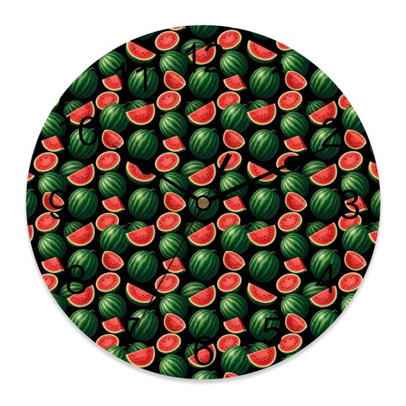 Wall Clock Green Watermelon Clocks PVC Silent Non-Ticking Battery Operated Decorative Summer Tropical Fruit Round Clock for Home Living Room Kitchen Bedroom Office School Wall Decor 10 Inch