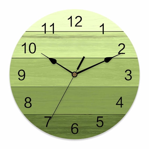 Wall Clock Green Wood Grain Clocks PVC Silent Non-Ticking Battery Operated Decorative Rustic Retro Wooden Plank Round Clock for Home Living Room Kitchen Bedroom Office School Wall Decor 14 Inch