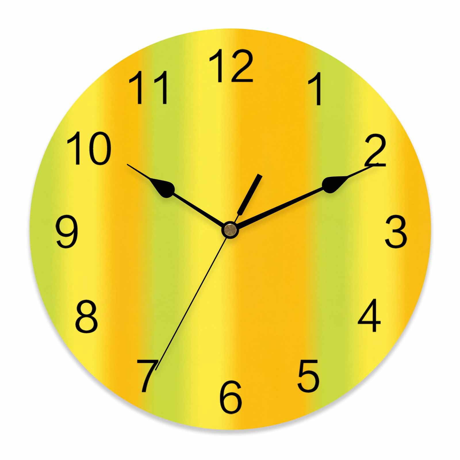 Wall Clock Green Yellow Orange Clocks PVC Silent Non-Ticking Battery ...