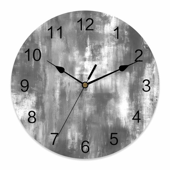 Wall Clock Grey Abstract Painting Clocks PVC Silent Non-Ticking Battery Operated Decorative Retro Art Graffiti Round Clock for Home Living Room Kitchen Bedroom Office School Wall Decor 10 Inch
