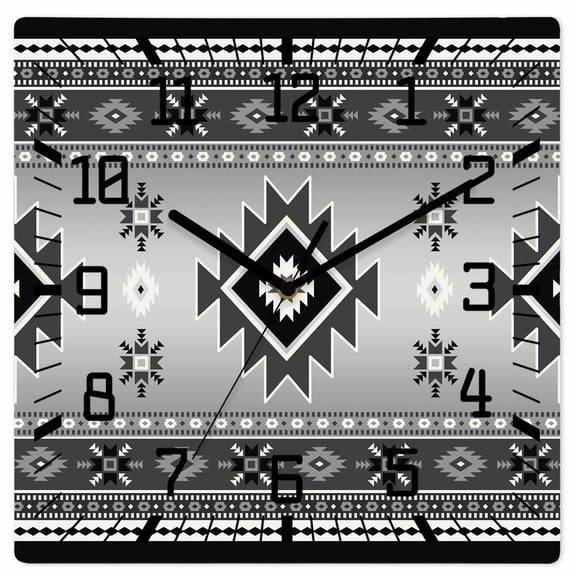 Wall Clock Grey Bohemian Operated Square Clocks Wooden Silent Non-Ticking Wallclock 10 Inch Southwest Tribal Aztec Boho Wood Wall Clock for Living Room Bedroom Office Shool Home Decor
