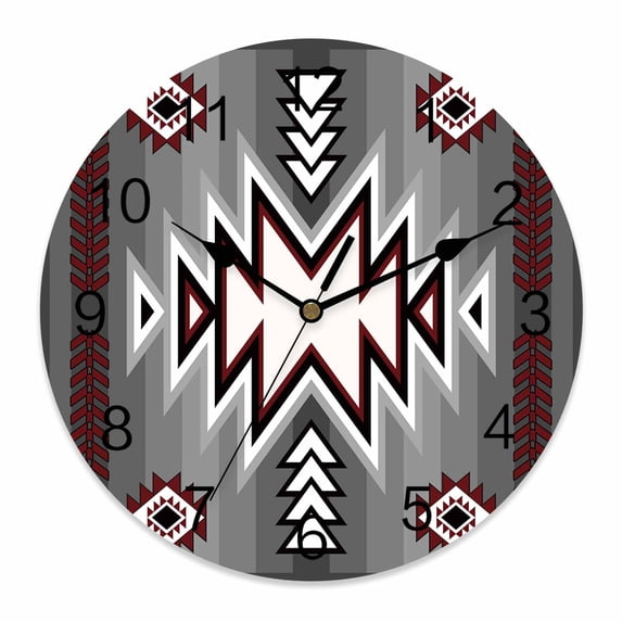 Wall Clock Grey Boho Clocks PVC Silent Non-Ticking Battery Operated Decorative Bohemian Southwest Tribe Art Round Clock for Home Living Room Kitchen Bedroom Office School Wall Decor 14 Inch