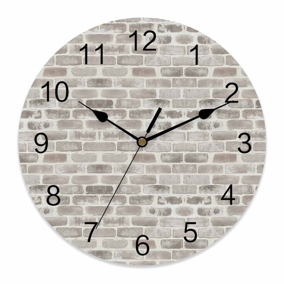 Wall Clock Grey Bricks Walls Clocks PVC Silent Non-Ticking Battery Operated Decorative Retro Art Round Clock for Home Living Room Kitchen Bedroom Office School Wall Decor 10 Inch