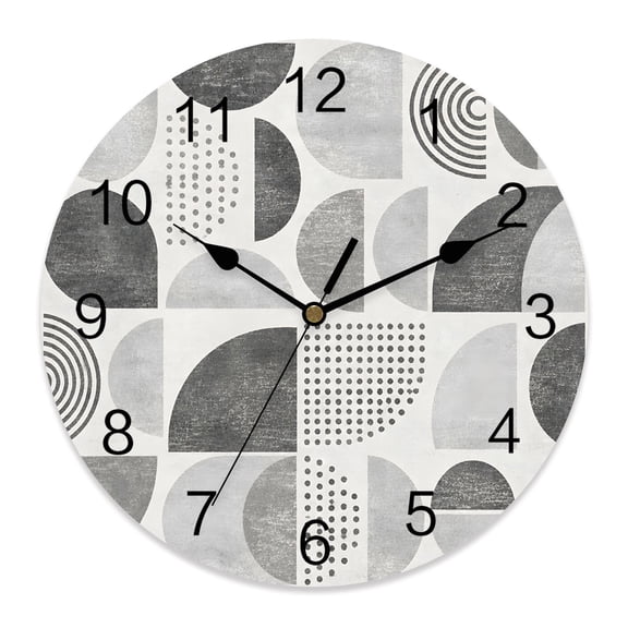 Wall Clock Grey Dots Semicircles Clocks PVC Silent Non-Ticking Battery Operated Decorative Modern Art Geometric Round Clock for Home Living Room Kitchen Bedroom Office School Wall Decor 10 Inch