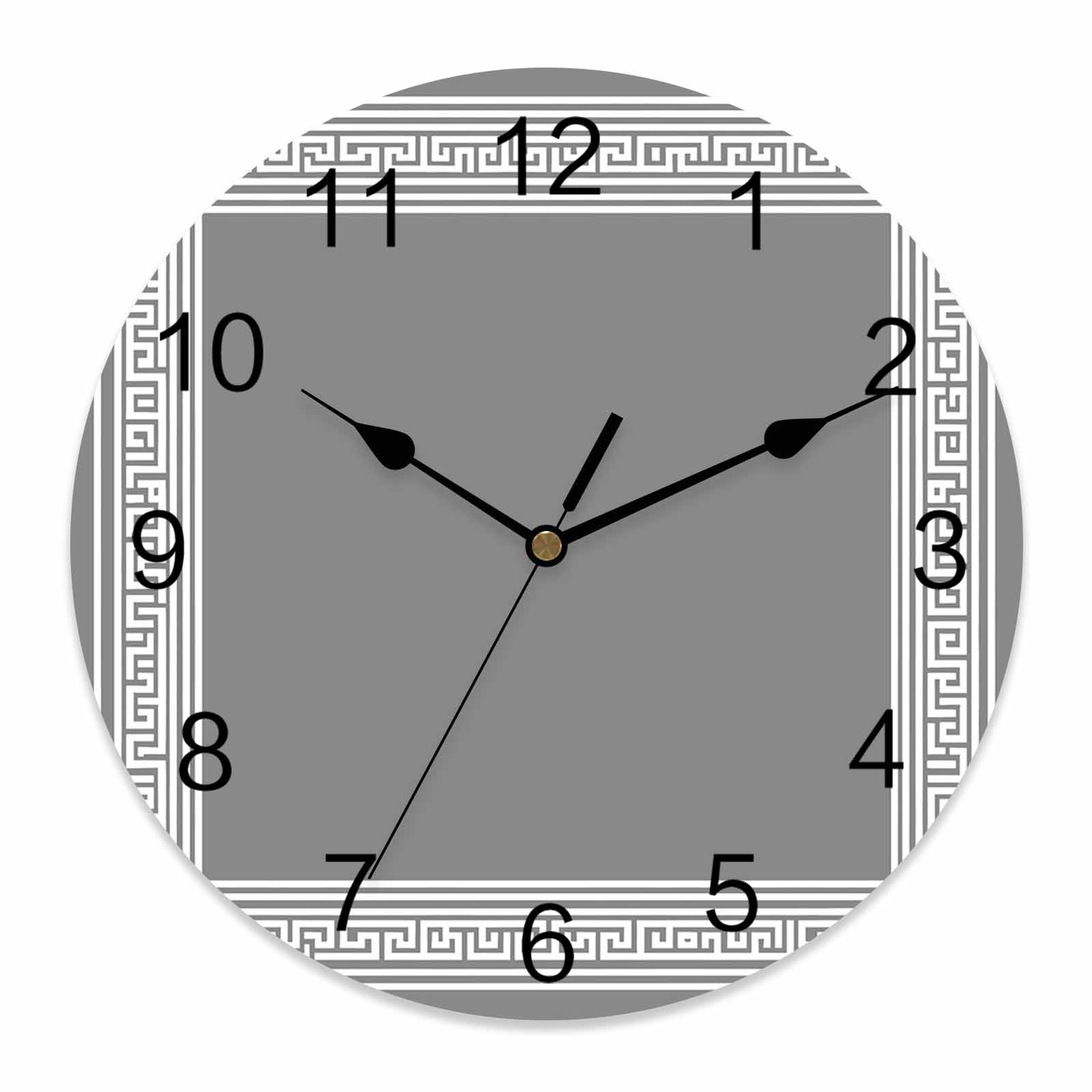 Wall Clock Grey Key Pattern Clocks PVC Silent Non-Ticking Battery ...