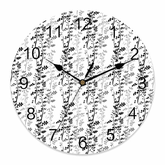 Wall Clock Grey Leaf Clocks PVC Silent Non-Ticking Battery Operated Decorative Grey Leaves Branches Round Clock for Home Living Room Kitchen Bedroom Office School Wall Decor 10 Inch