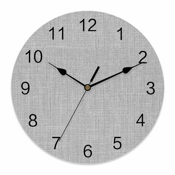 Wall Clock Grey Linen Texture Clocks PVC Silent Non-Ticking Battery Operated Decorative Farmhouse Solid Color Round Clock for Home Living Room Kitchen Bedroom Office School Wall Decor 14 Inch